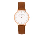 Elie Beaumont 38mm Oxford Large Leather Watch - Camel/Rose Gold