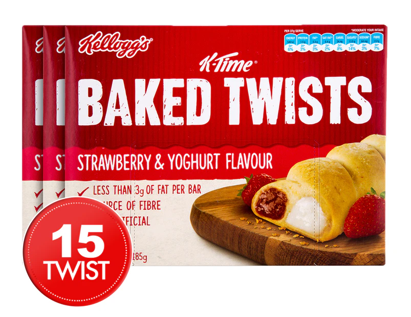 3 x 5pk Kellogg's K-Time Baked Twists Strawberry & Yoghurt