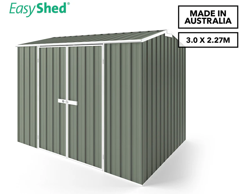 EasyShed 3.0x2.27m Double Door Tall Gable Roof Garden Shed - Mist Green