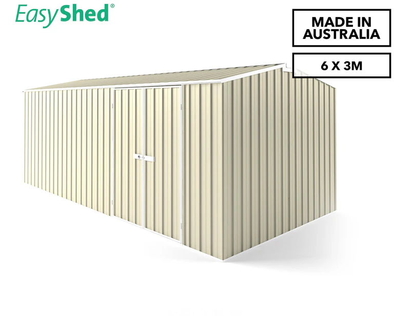 EasyShed 6x3m Double Door Tall Truss Roof Garden Shed - Smooth Cream