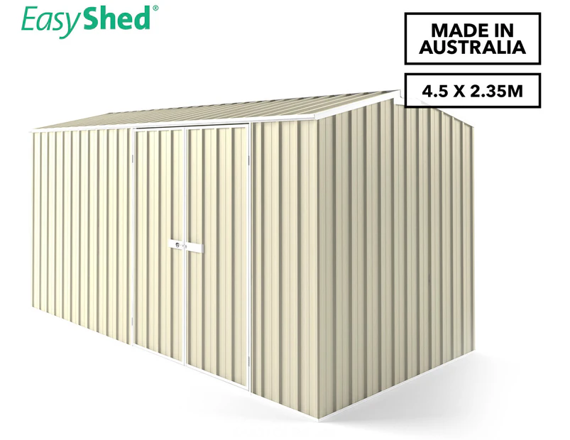 EasyShed 4.5x2.35m Double Door Tall Truss Roof Garden Shed - Smooth Cream