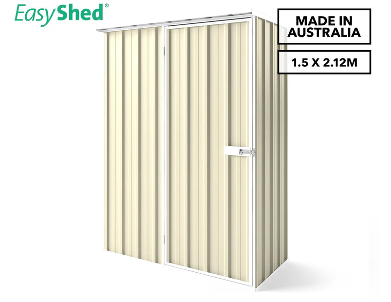 EasyShed 1.5x2.12m Single Door Tall Flat Roof Garden Shed - Smooth Cream