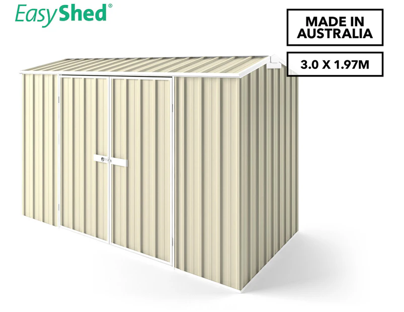 EasyShed 3.0x1.97m Double Door Gable Roof Garden Shed - Smooth Cream