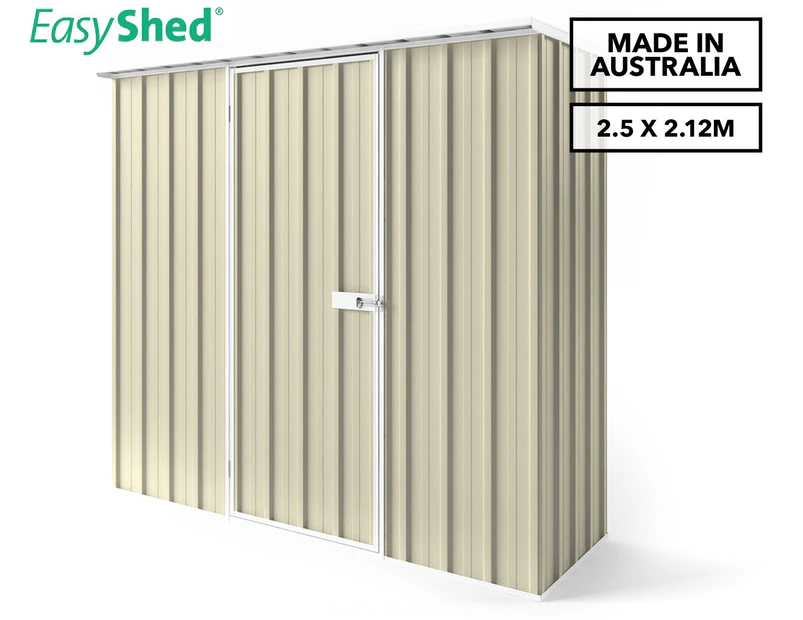 EasyShed 2.25x2.12m Single Door Tall Flat Roof Garden Shed - Smooth Cream