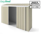 EasyShed 3x1.95m Reverse Skillion Narrow Double Slider Garden Shed - Smooth Cream