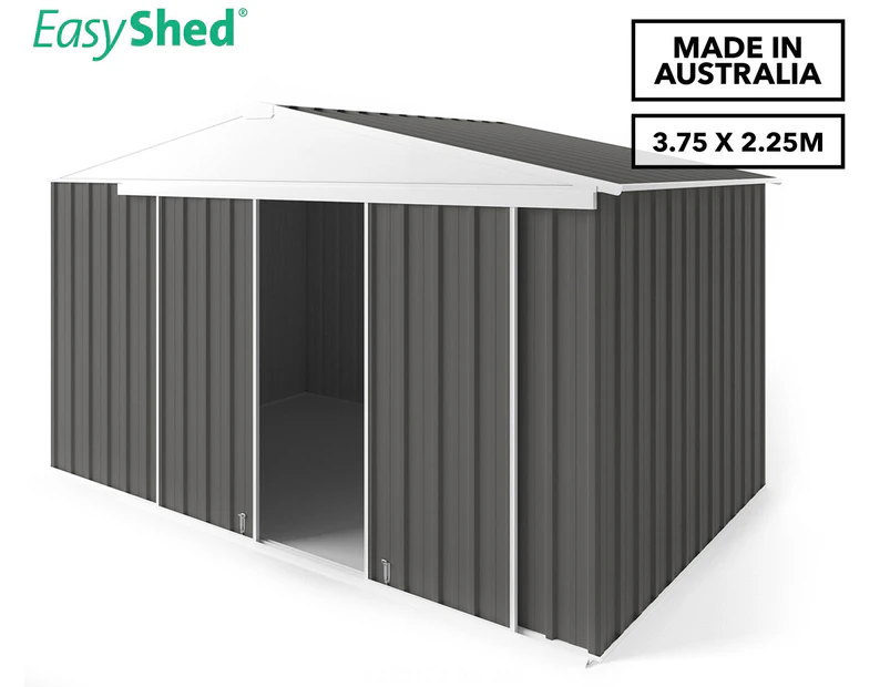 EasyShed 3.75x2.25m Sliding Door Gable Roof Garden Shed - Slate Grey