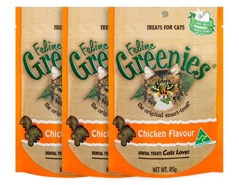 3 x Greenies Feline Dental Treats Chicken Flavour 85g