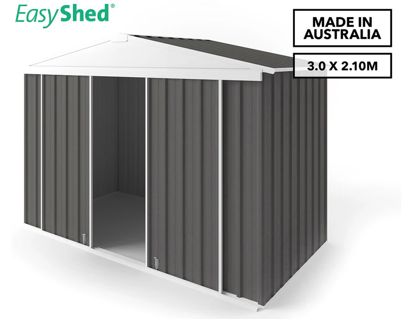 EasyShed 3.0x2.10m Sliding Door Gable Roof Garden Shed - Slate Grey