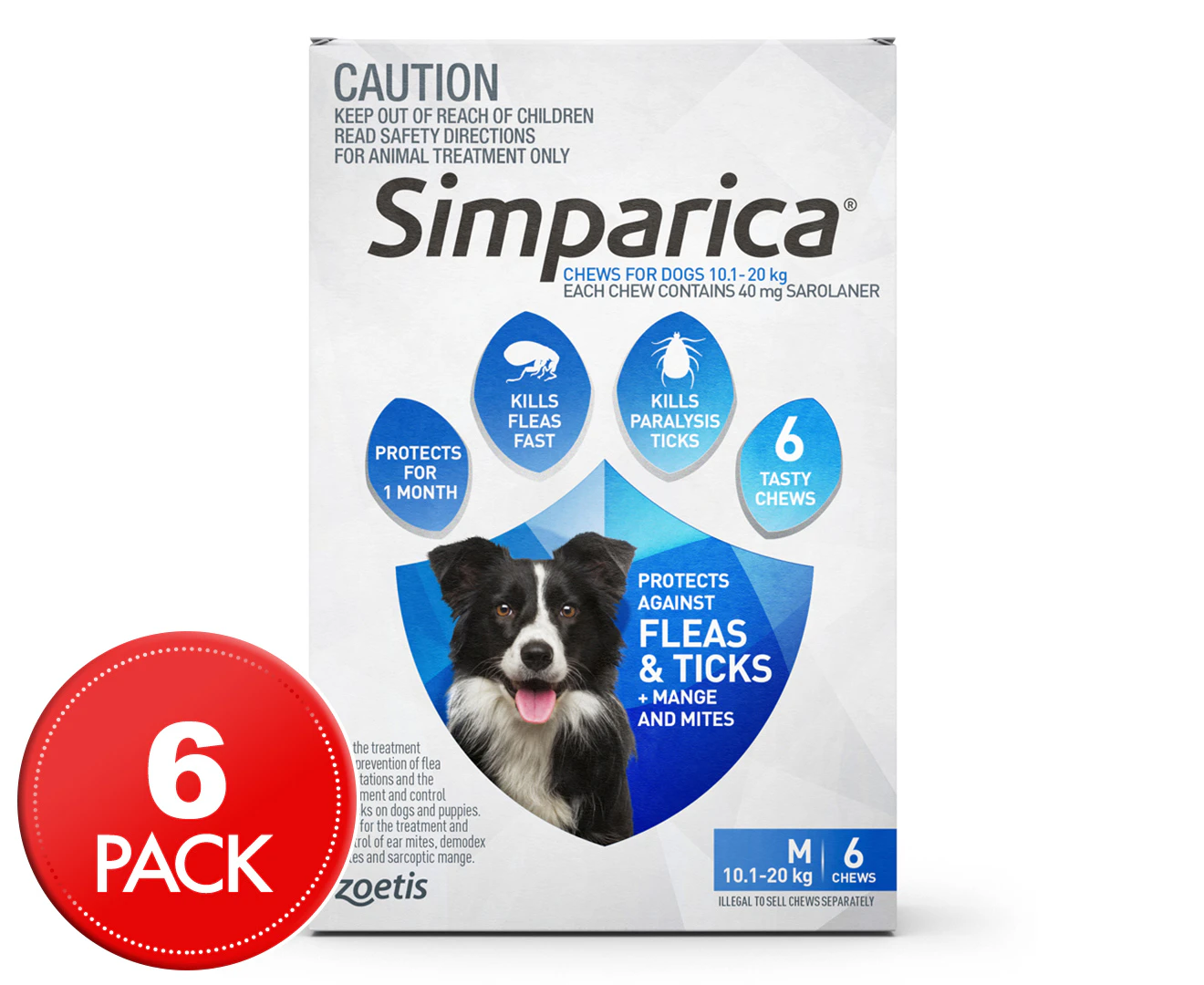 Simparica Flea & Tick Chews For Medium Dogs 10.1-20kg 6pk