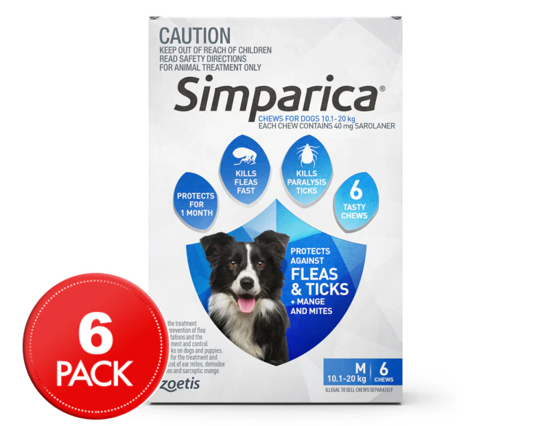 Simparica Flea & Tick Chews For Medium Dogs 10.1-20kg 6pk