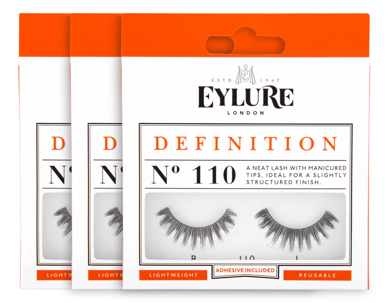 3 x Eylure Definition No. 110 False Eyelashes Set - Black