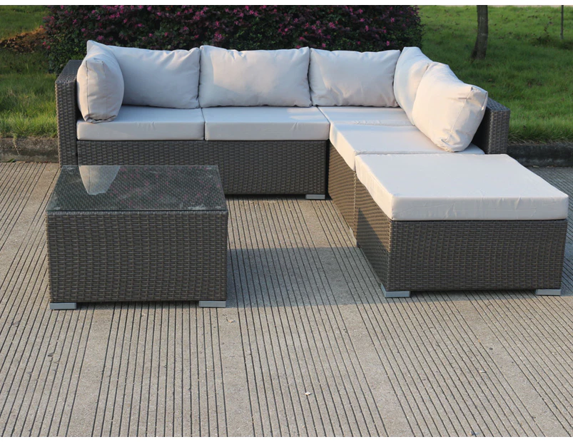 Levanzo Super Modular Wicker Rattan outdoor garden furniture sofa lounge set with Chaise and Coffee Table Brown