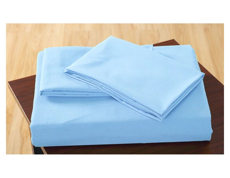 Polyester 3 Piece Bed Fitted Sheet + Pillowcase Queen Blue