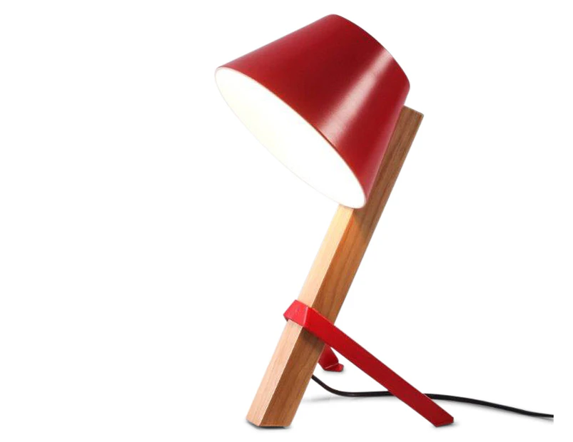 New Oriental Natural Table Lamp w/ Red Metal Shade - Natural/Red