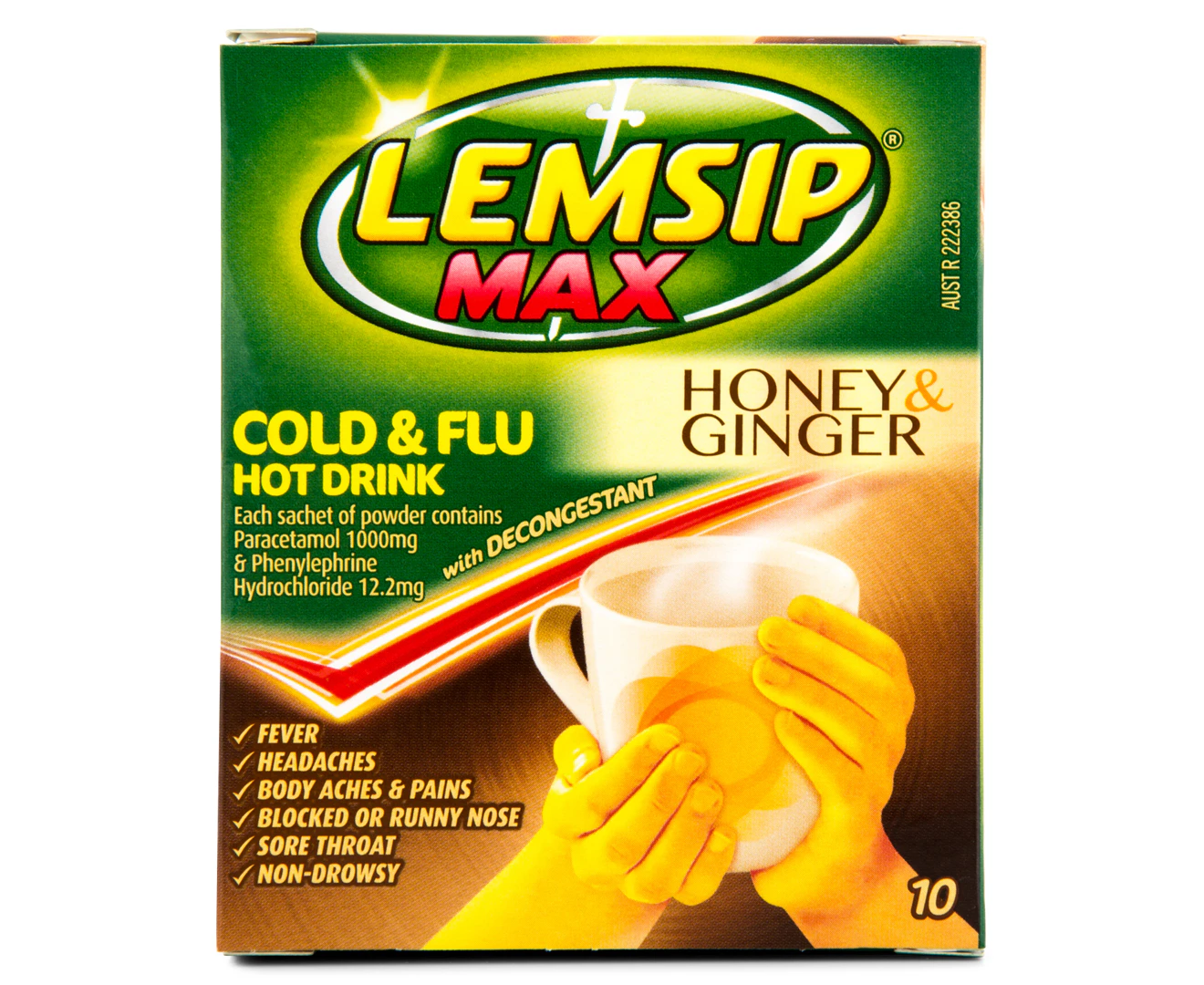 Lemsip Max Cold & Flu Hot Drink w/ Decongestant Honey & Ginger 10pk