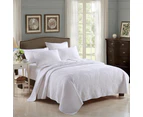 Luxury Quilted 100% Cotton Coverlet / Bedspread Set King / Super King Size Bed 250x270cm Palm Leaves White