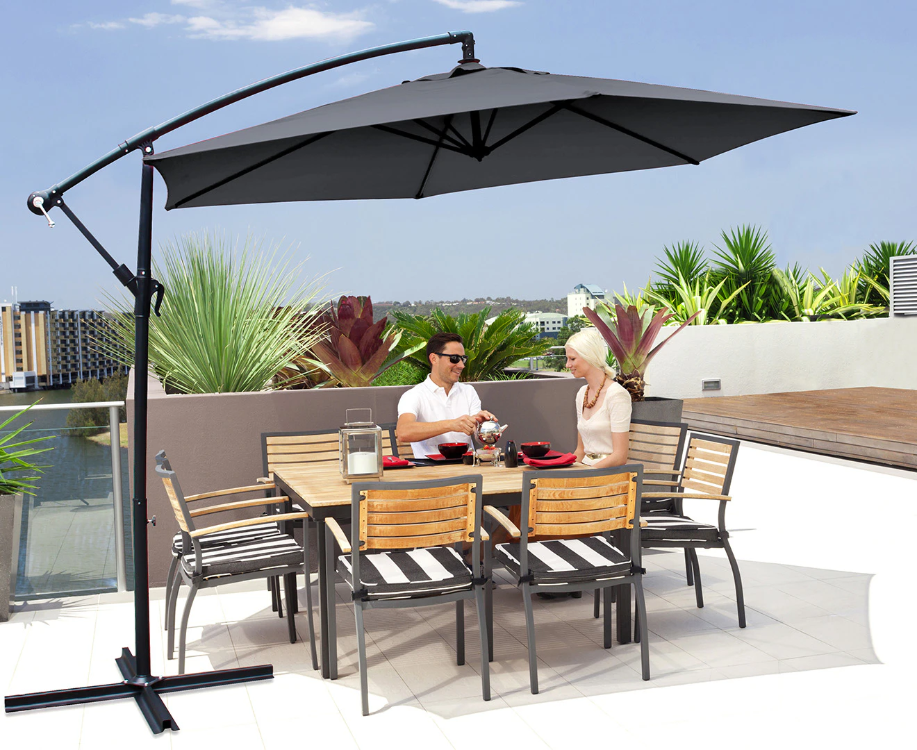 Milano 3-Metre Wide Outdoor Umbrella w/ Bonus Protective Cover - Charcoal