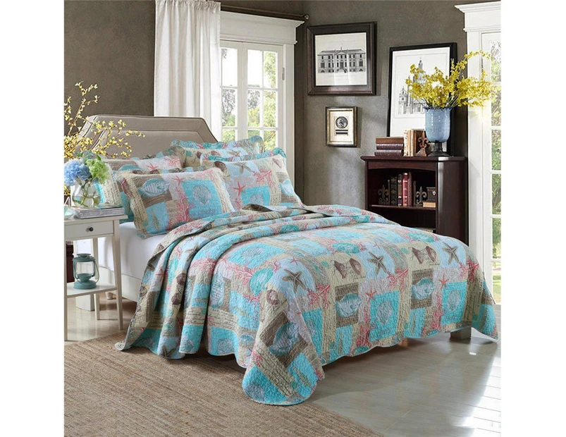 Luxury Quilted 100% Cotton Coverlet / Bedspread Set Queen King Size Bed 230x250cm Ocean