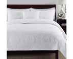 Luxury Quilted 100% Cotton Coverlet / Bedspread Set Queen King Size Bed 230x250cm  Damask White