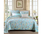 Luxury Quilted 100% Cotton Coverlet / Bedspread Set Queen King Size Bed 230x250cm Blue Flower