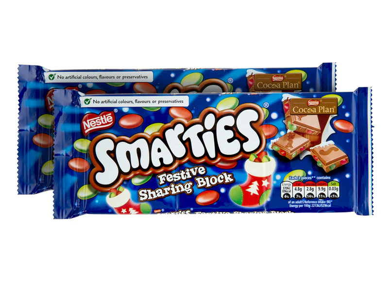 2 x Nestlé Smarties Festive Chocolate Block 100g