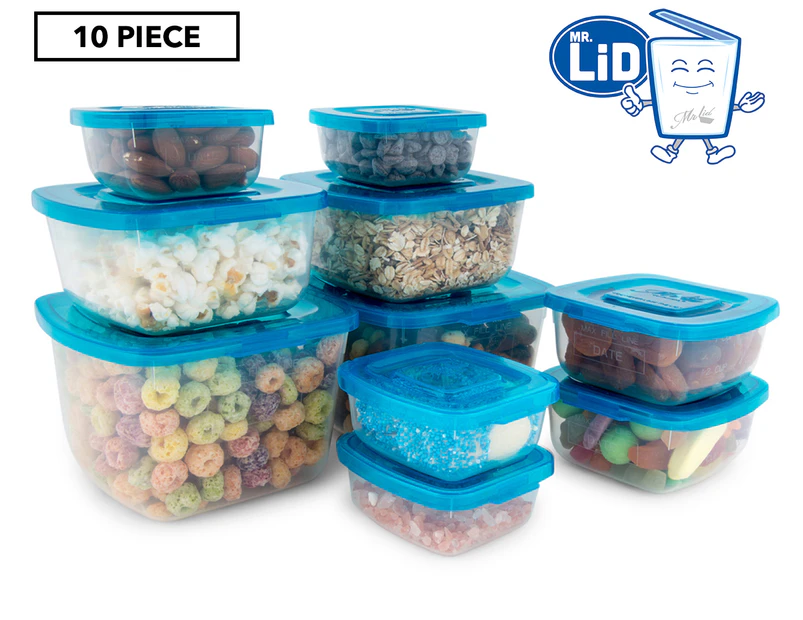 Mr. Lid 10-Piece Attached Lid Container Set - Clear/Blue