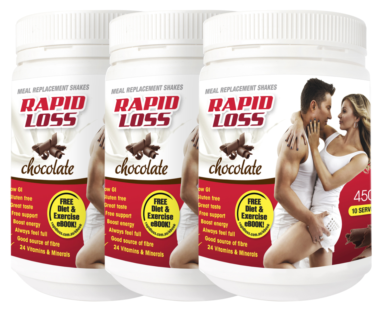 3 x Rapid Loss Meal Replacement Shake Chocolate 450g ...