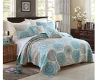 Luxury Quilted 100% Cotton Coverlet / Bedspread Set  King Size Bed 230x250cm Circle Blue
