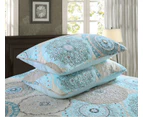 Luxury Quilted 100% Cotton Coverlet / Bedspread Set  King Size Bed 230x250cm Circle Blue