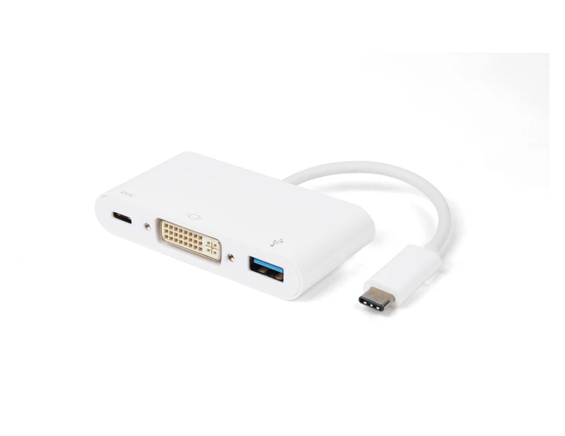 8Ware USB Type-C to 3.0 Type-A + DVI Adapter with Type-C Charging Port - Up to 60W