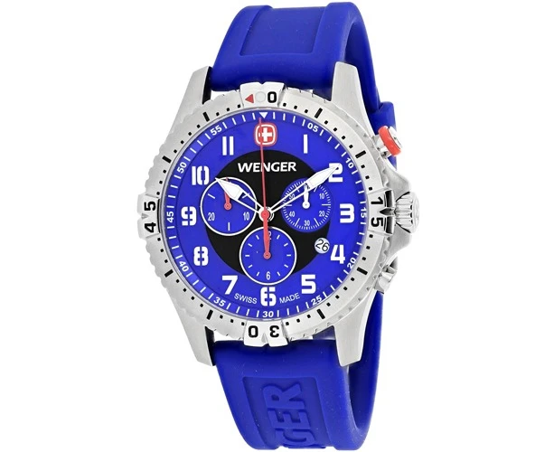 Wenger squadron chrono Mens Analog Swiss quartz Watch with Silicone bracelet Blue