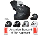 Full Face Modular Flip Up Front Motorcycle Helmet Silver AS/NZS1698