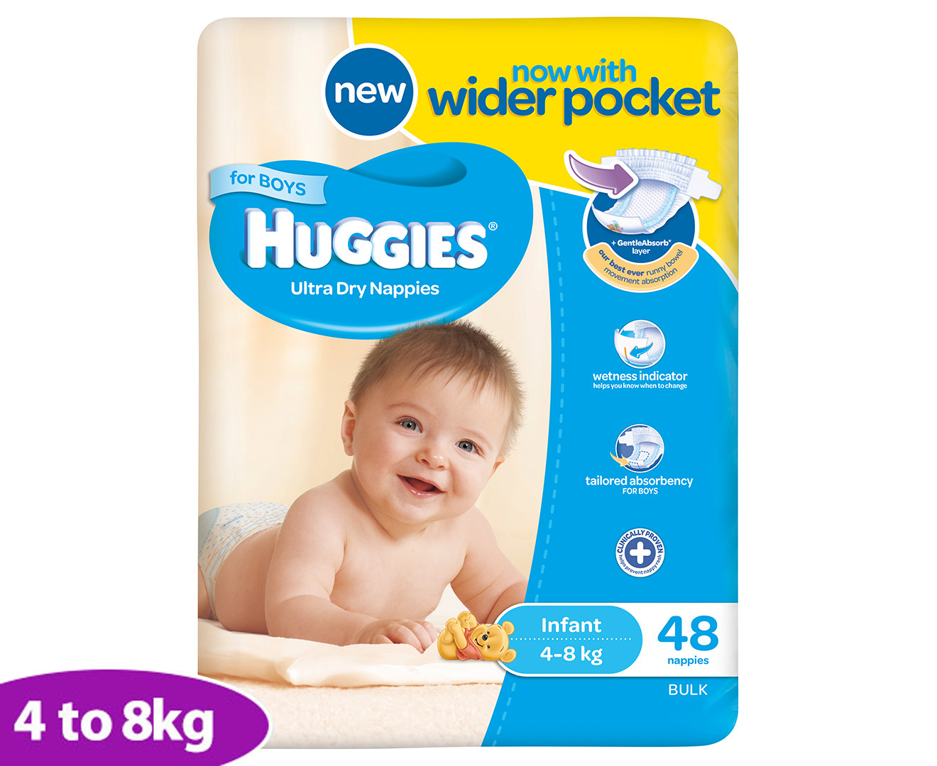 Huggies Ultra Dry Infant Nappies Boys 4-8kg 48pk | Mumgo.com.au