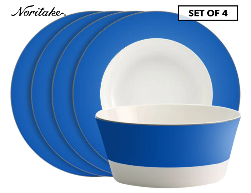 Noritake Contempo Azul Set of 4 Pasta Plates & Serving Bowl - Blue