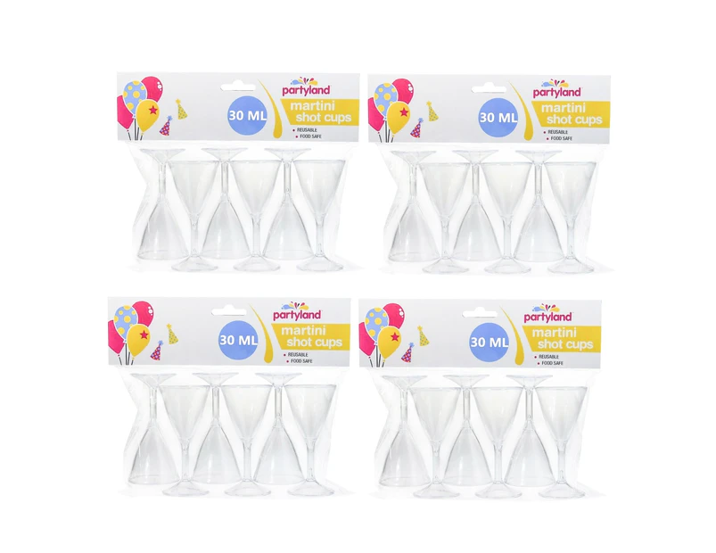 Partyland Set of 24 Martini Clear Plastic Shot Cups Party Mini Reusable 30ml BPA Free