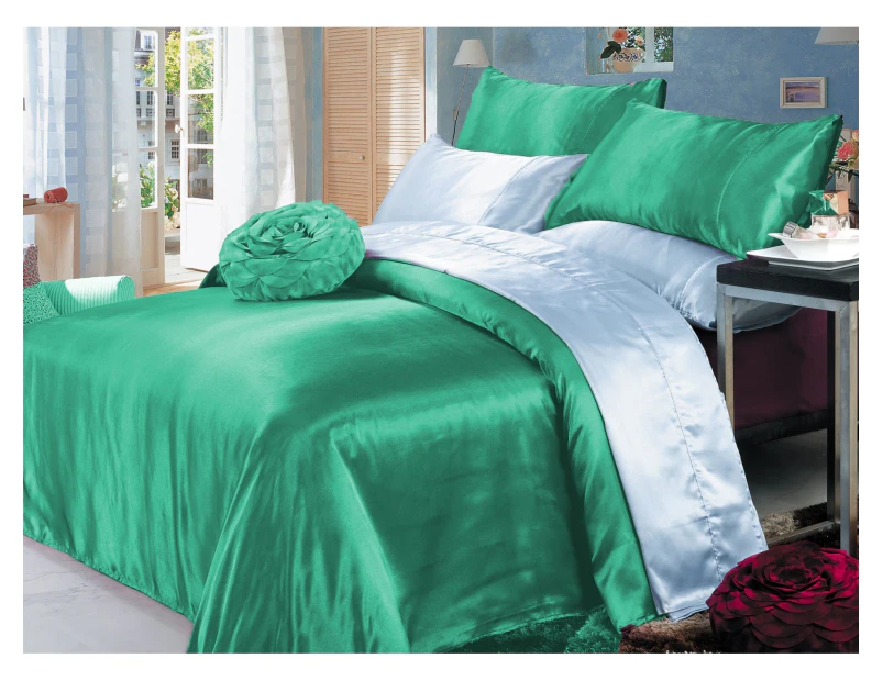 Luxury Soft Silky Satin Double Bed Sheet Set-Aqua