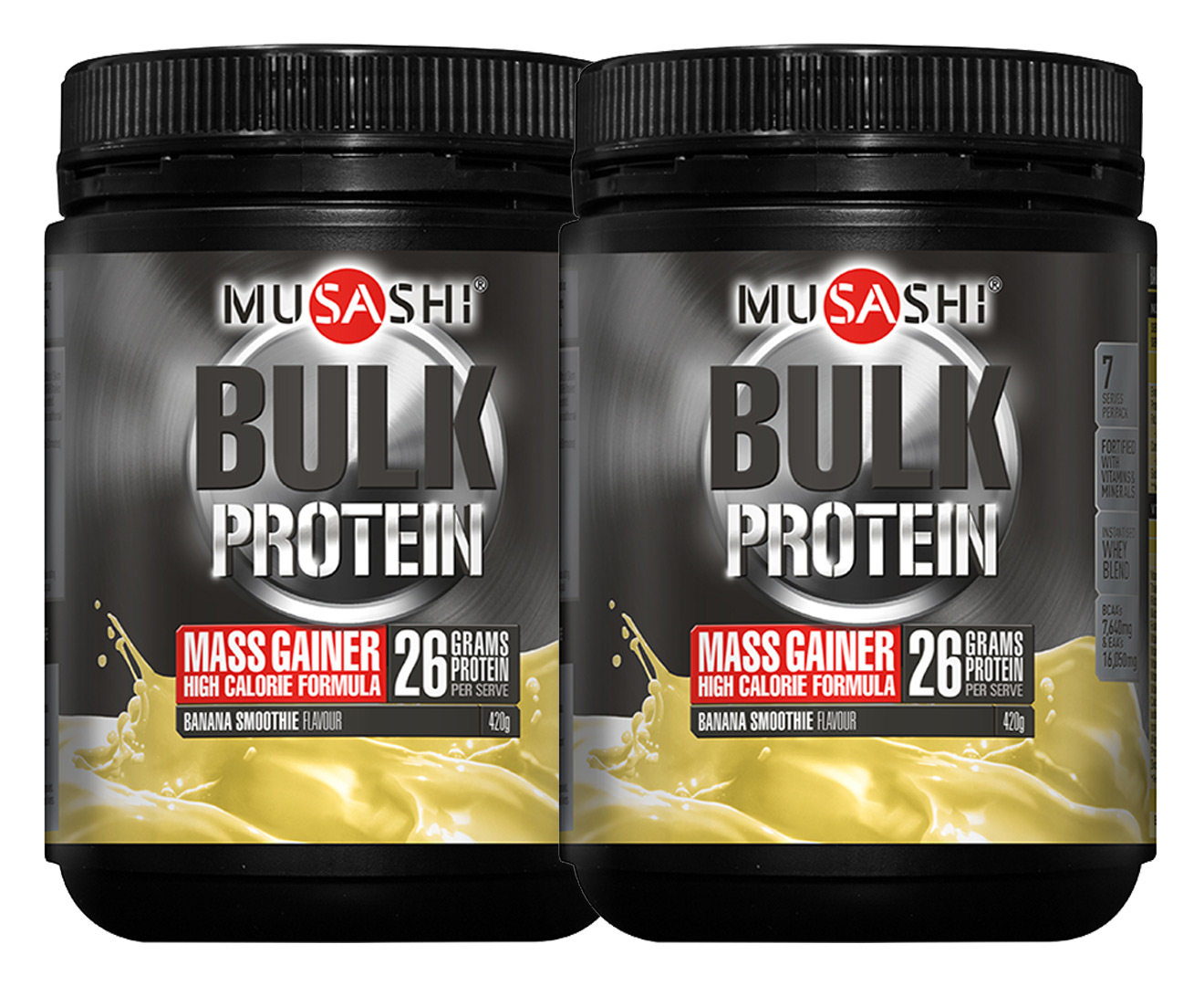 2 x Musashi Bulk Mass Gain Banana Protein Powder 420g