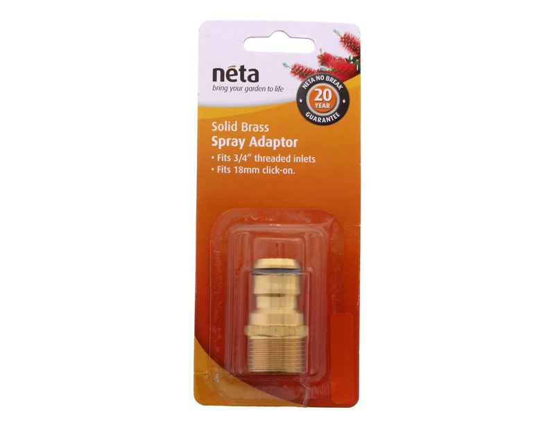 Neta Brass Spray Adaptor 3/4 Inch Threaded Inlets x 18mm Hose Garden Fitting