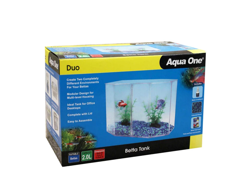 Duo Betta Tank 2.0L Aquarium 56122 Fish Tank Aqua One Modular Design Housing