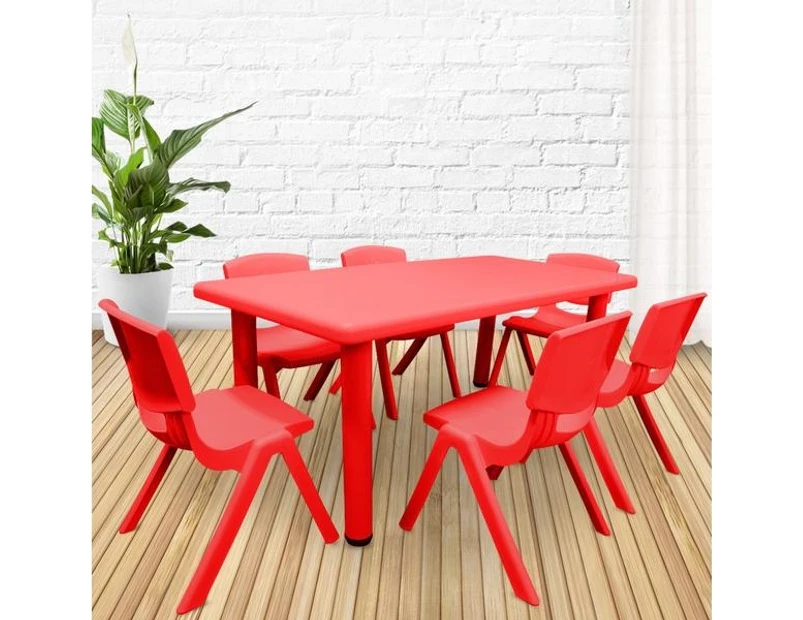 1.2M Kid's Adjustable Rectangle Table with 6 Chairs Red Set