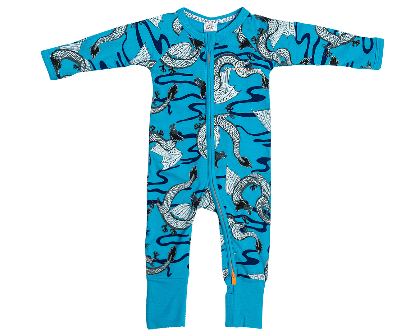Bonds Baby Dragon Print Zip Wondersuit - Blue/Black/White | Mumgo.com.au