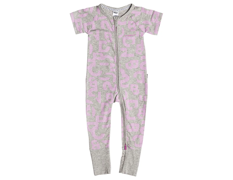 Bonds Baby Pattern Print Zip Wondersuit - Grey/Lavender