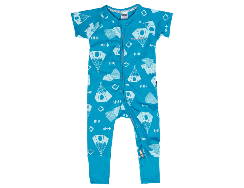 Bonds Baby Teepee Print Zip Wondersuit - Blue/White