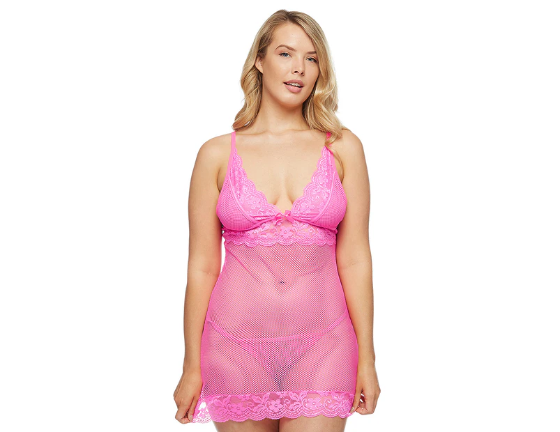 Just Sexy Plus Size Mesh Baby Doll w/ G-String - Pink