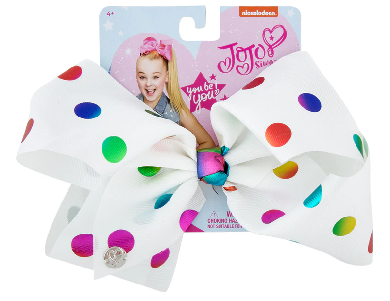 Jojo Siwa Girls' Large Polka Dot Bow - White/Rainbow