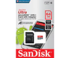 SANDISK SDSQUAR-064G-GN6MA Micro SDHC Ultra A1 Class 10 100mb/s with SD adapter