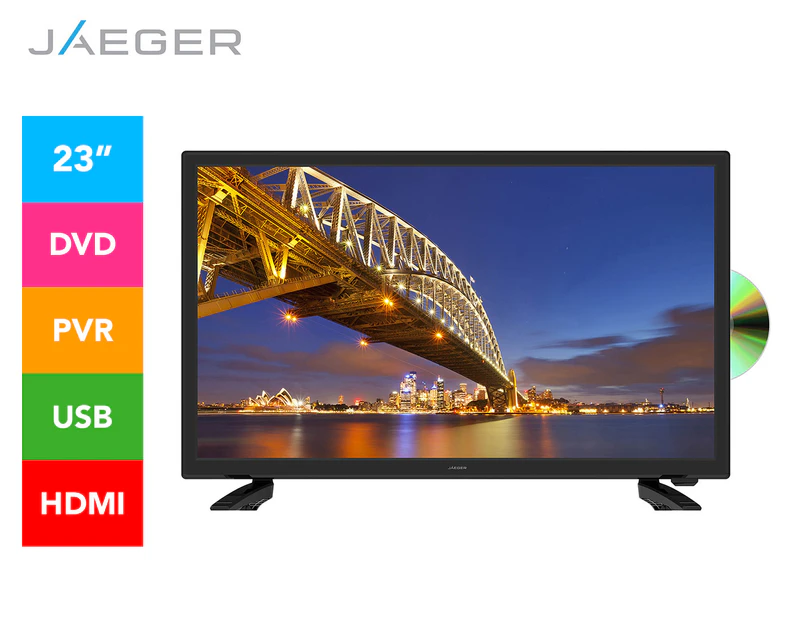 JAEGER 23.6" HD LED TV w/ Built-In DVD Player