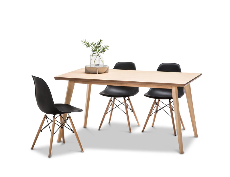 Natural Oak 1.5m Dining Set with 4x Black Eames Chairs