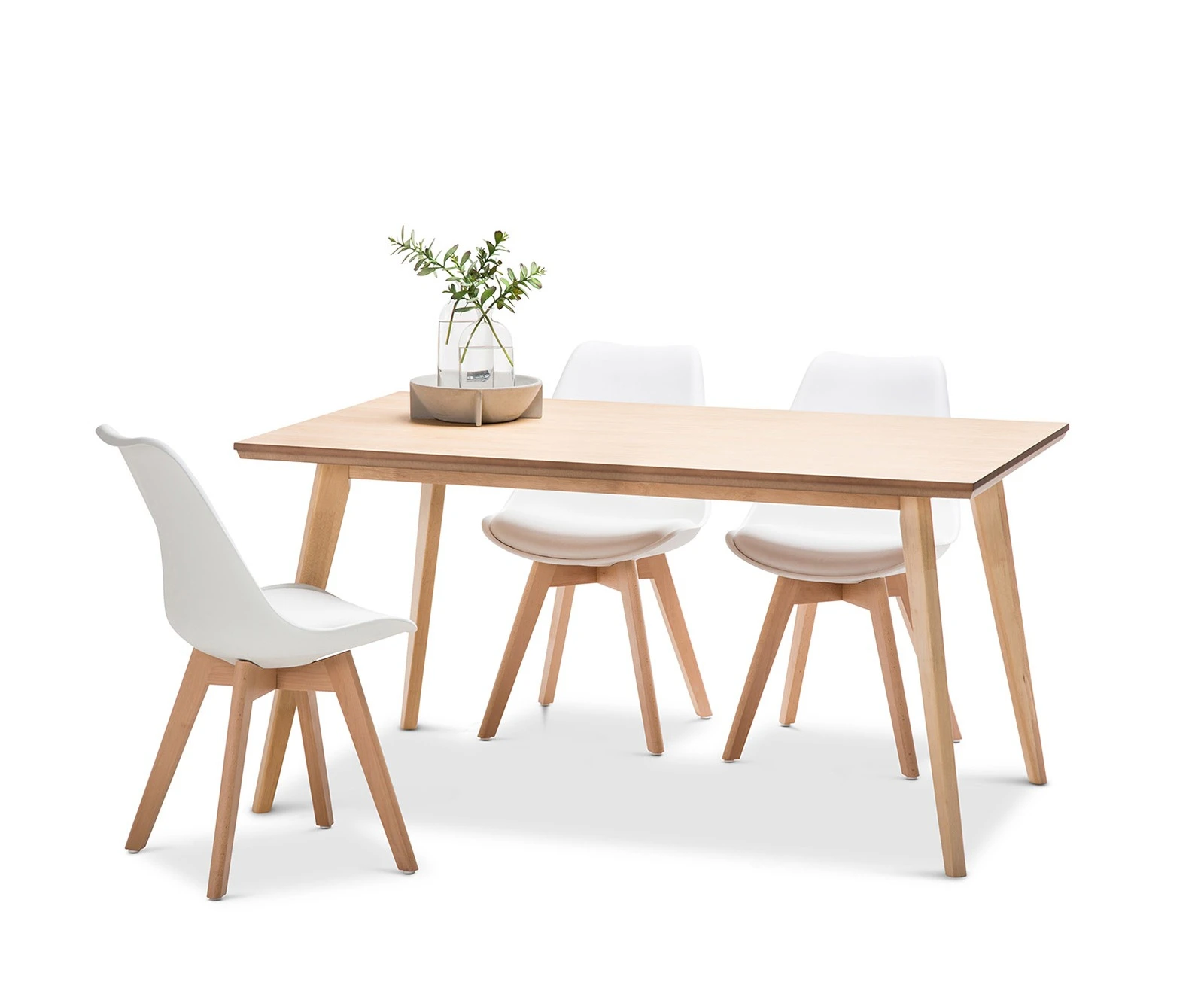 Natural Oak 1.5m Dining Set with 4x Padded White Eames Chairs