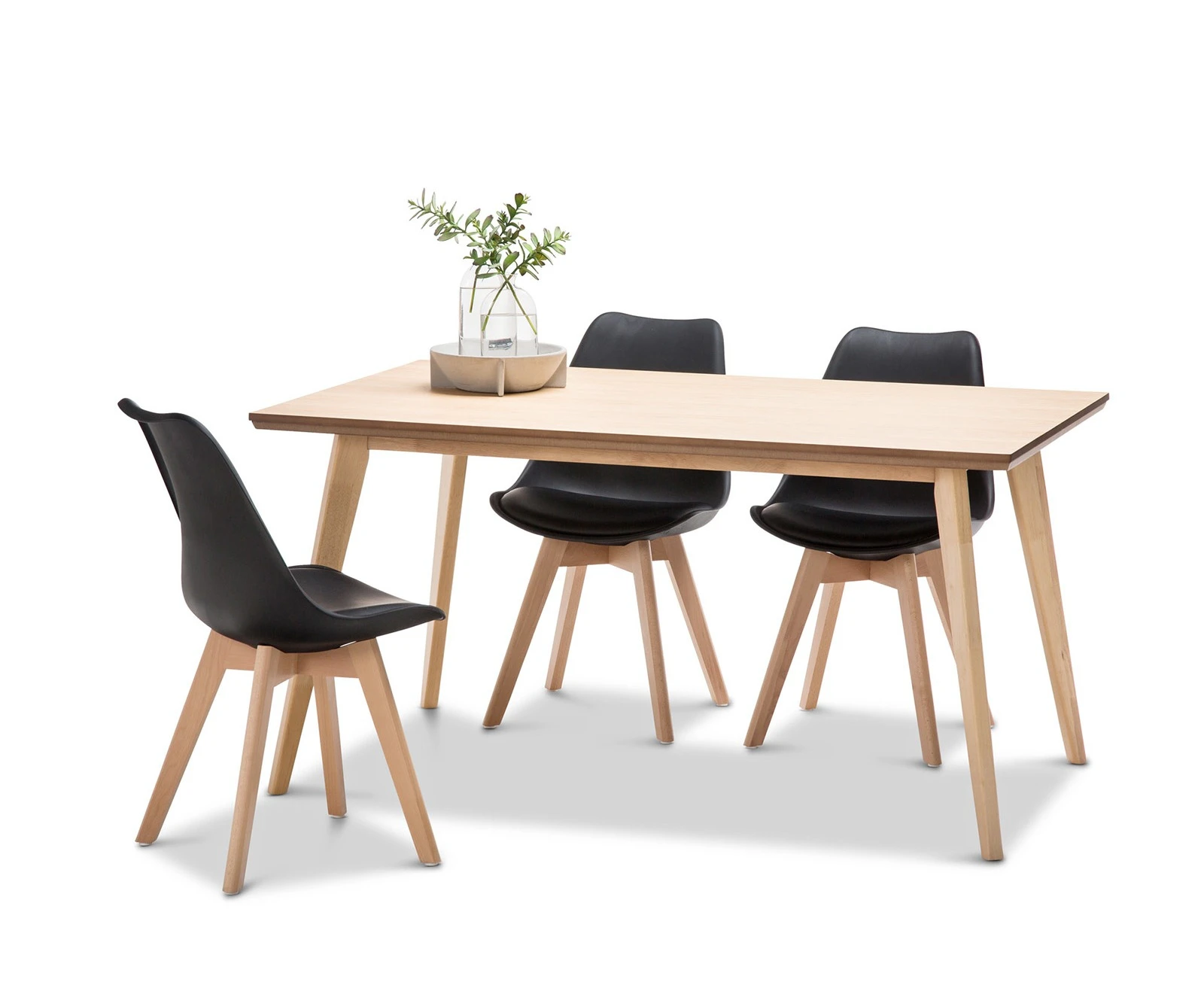 Natural Oak 1.5m Dining Set with 4x Padded Black Eames Chairs